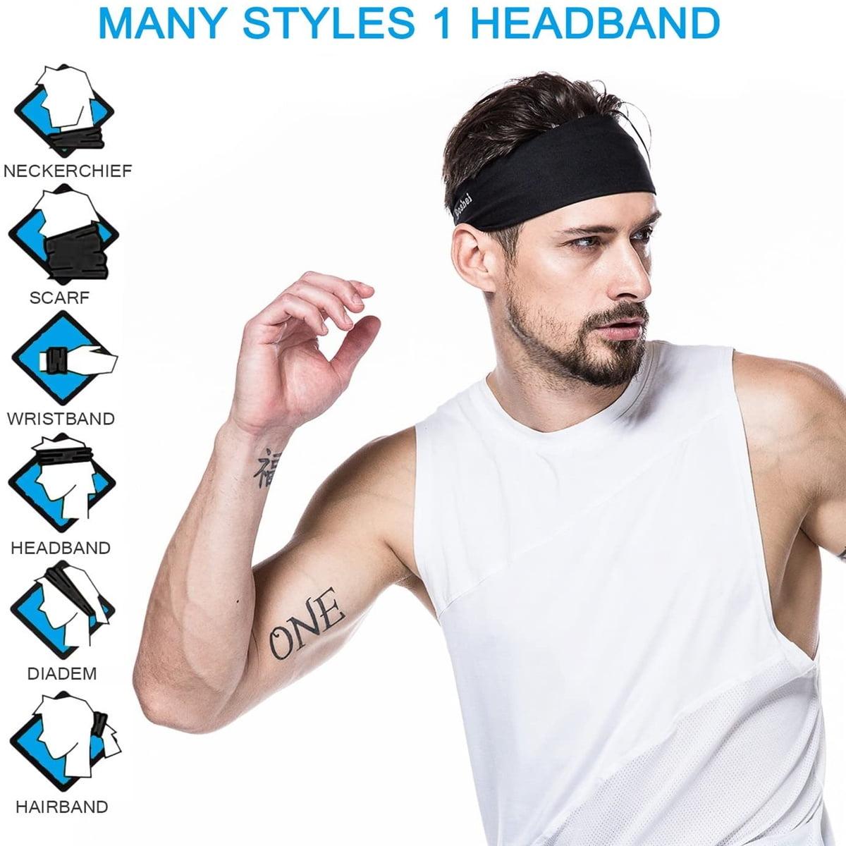 Mens Headbands Sports Headband for Men - Moisture Wicking Unisex Hairband - 4 Pack for Running, Cycling, Yoga, and Basketball