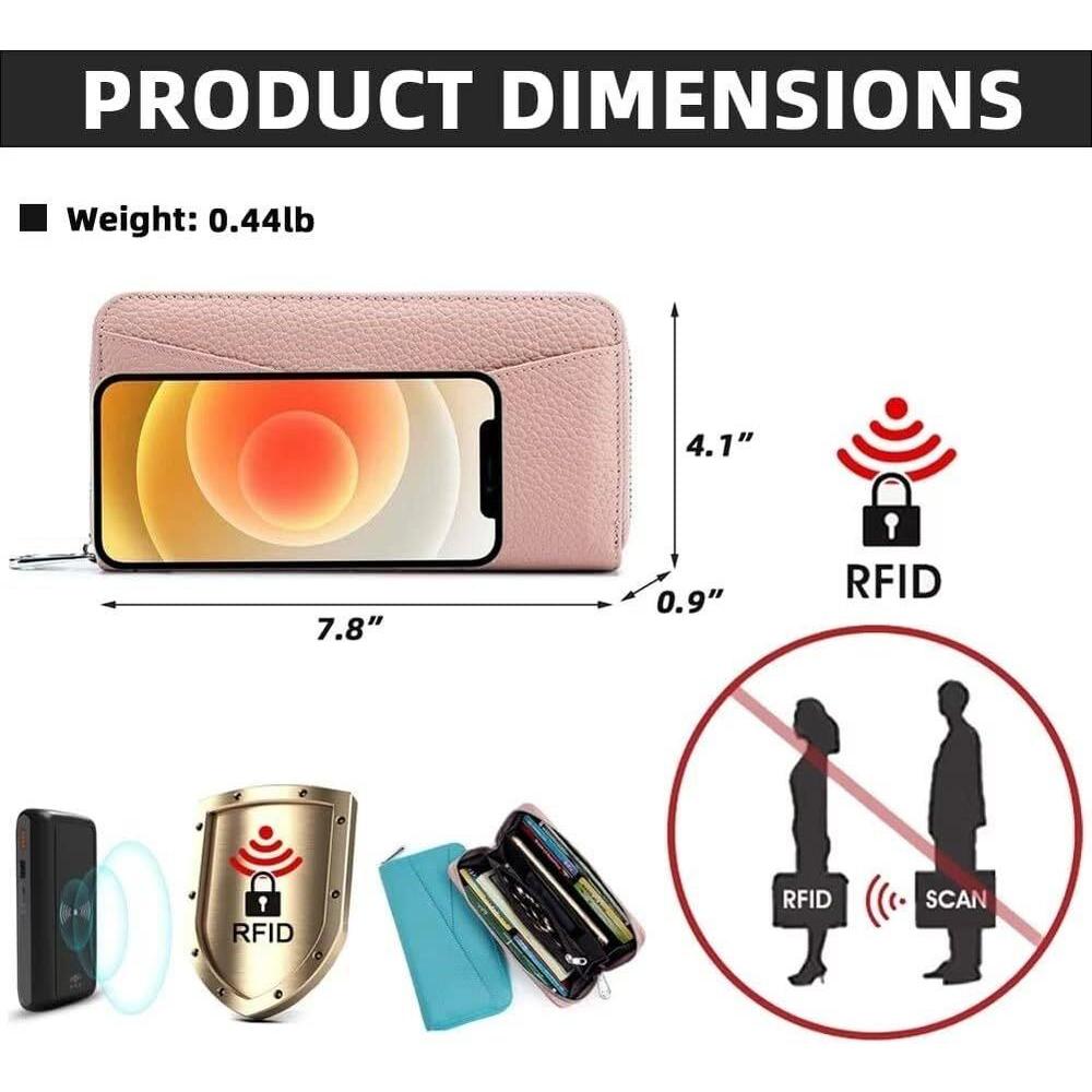 Mens/Womens Leather Large Capacity Credit Card Phone Holder RFID Blocking Wallet