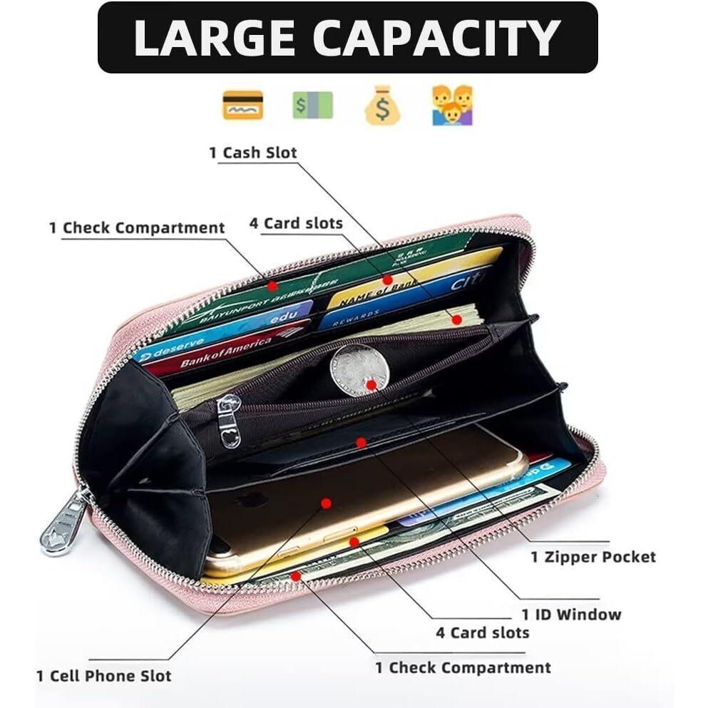 Mens/Womens Leather Large Capacity Credit Card Phone Holder RFID Blocking Wallet