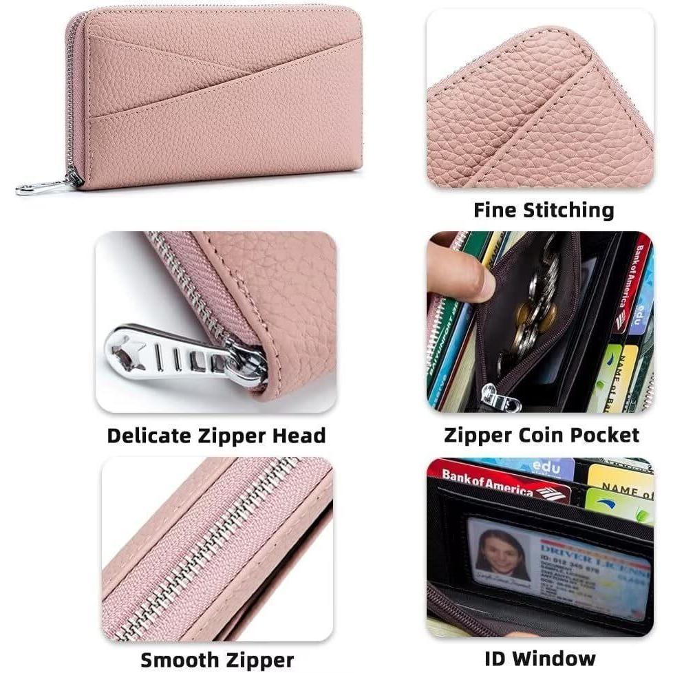 Mens/Womens Leather Large Capacity Credit Card Phone Holder RFID Blocking Wallet