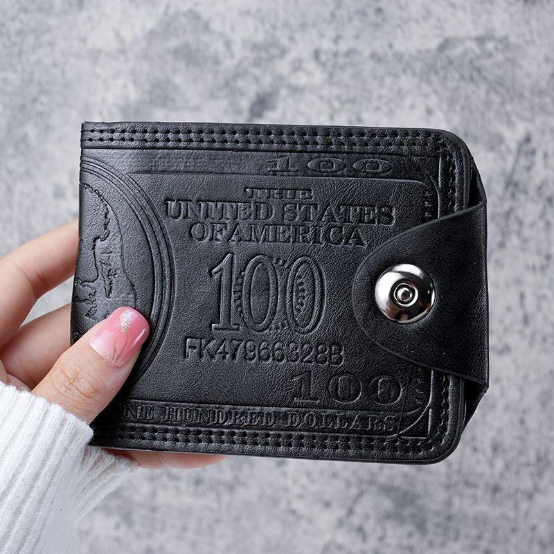 Black Mens US "$100" Dollar Bill Printed Leather Bifold Wallet Card Holder Purse