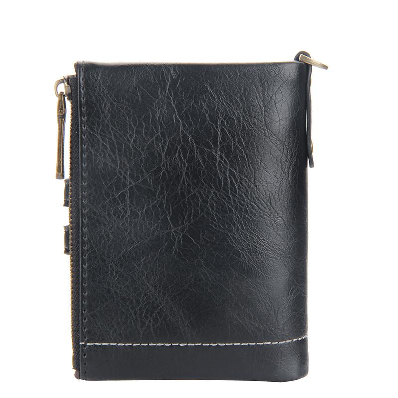Mens Chain Wallet Genuine Leather RFID Biker Trucker Zip Bifold with Coin Pocket