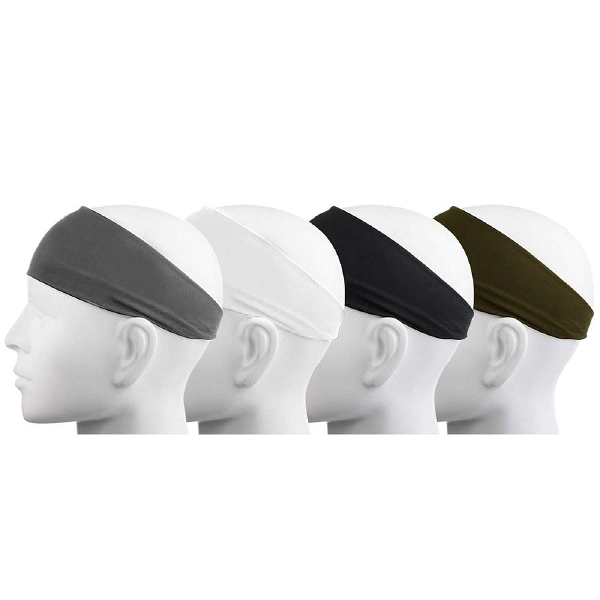 Kabuer Mens Headbands Sports Headband for Men Work Out Sweatband for Men Sweatband Sports Headband for Running Cycling Yoga Basketball Stretchy Moisture Wicking Unisex Hairband 4 Pack