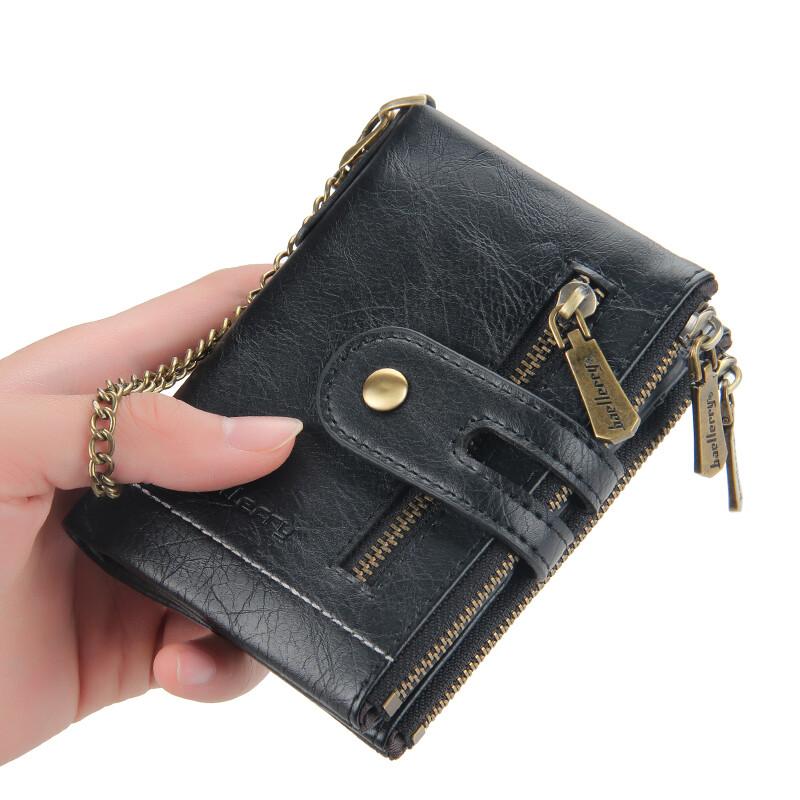 Mens Chain Wallet Genuine Leather RFID Biker Trucker Zip Bifold with Coin Pocket