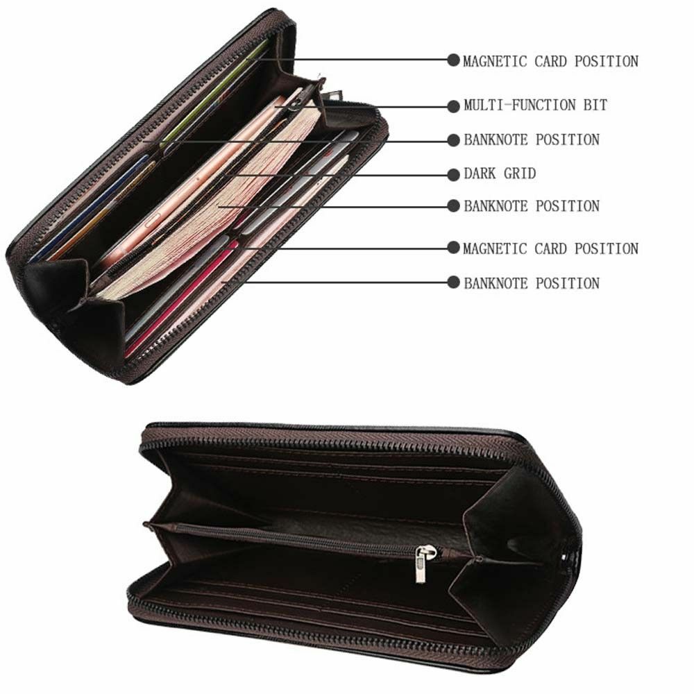 High Capacity Men's Business Clutch Wallet Long Zipper Card Holder Purse Handbag