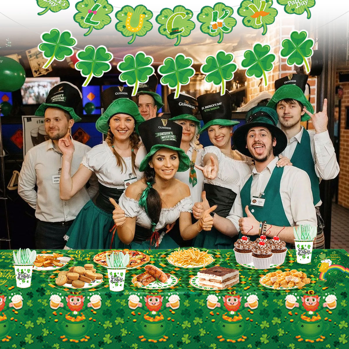 St. Patrick's Paper Plates Party Supplies Shamrock Decoration Cups Napkins Tableware Tablecloth Disposable for Irish Holiday Party Favor Accessories Serve 16 Design1