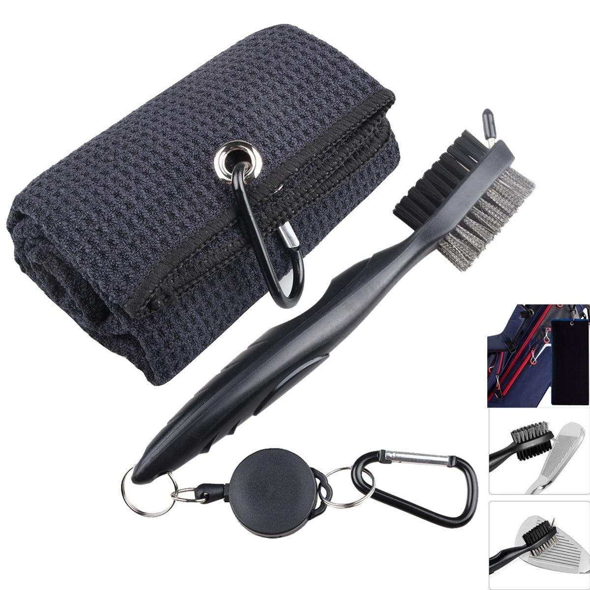 Golf Accessories Golf Microfiber Towel Golf Club Brush Groove Cleaner with Retractable Zip-line