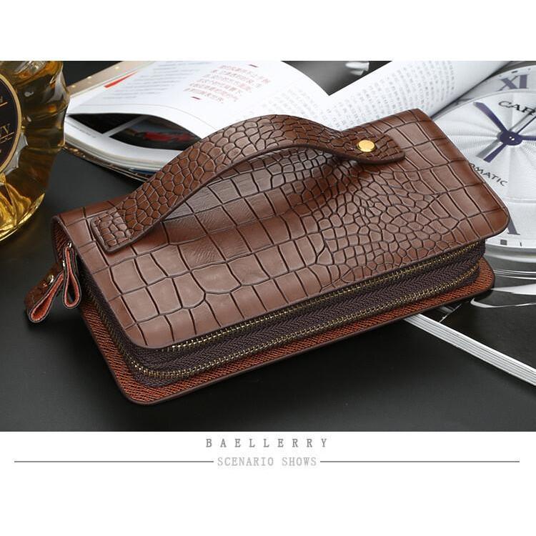 Men Large Capacity Wallet Double Zipper Clutch Card Organizer Long Purse Handbag