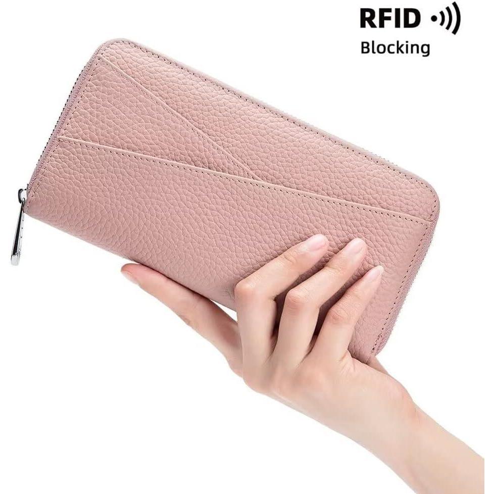 Mens/Womens Leather Large Capacity Credit Card Phone Holder RFID Blocking Wallet