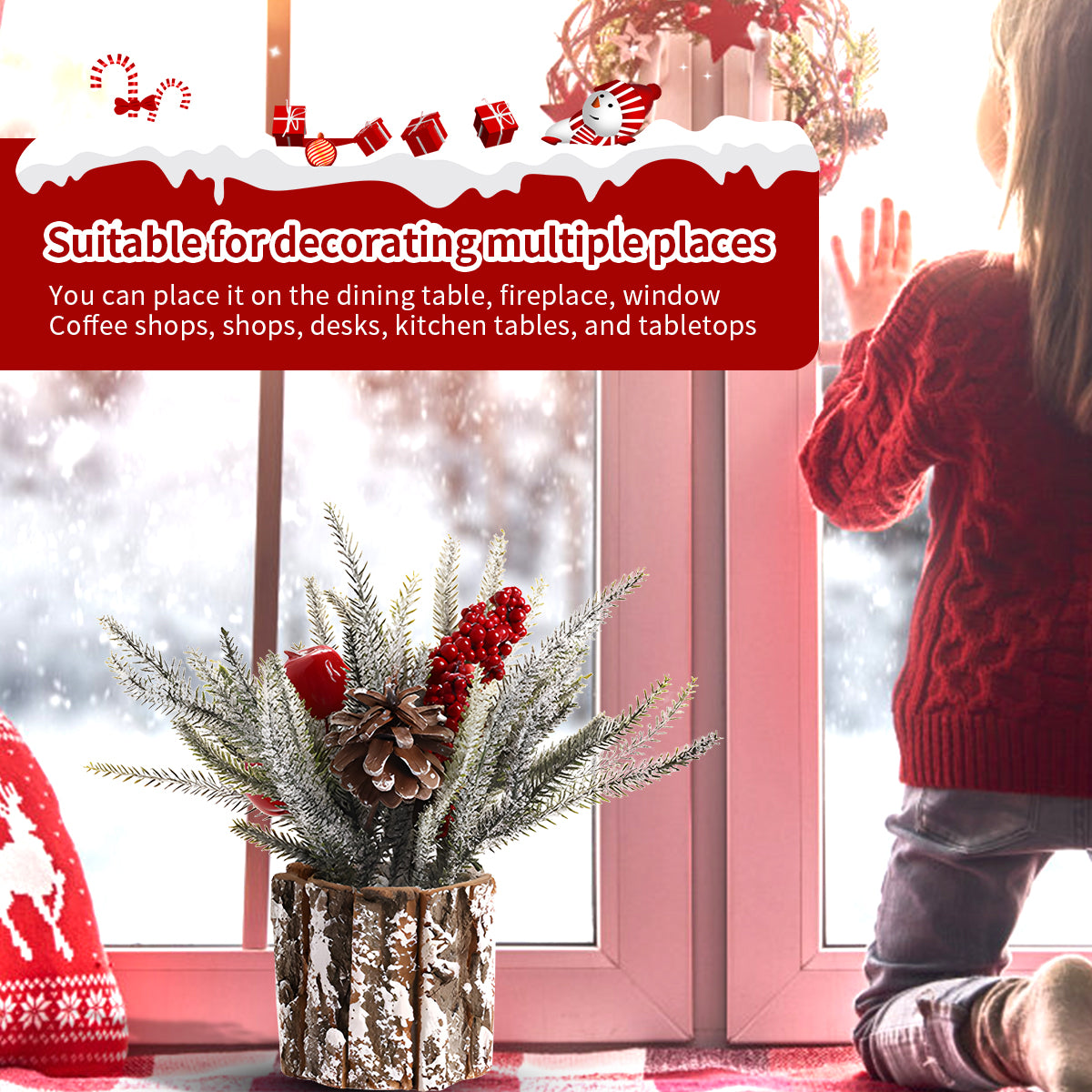 Table Christmas Tree Table Top Décor Mini Artificial Xmas Tree for Christmas Party Supplies Home Décor Apple