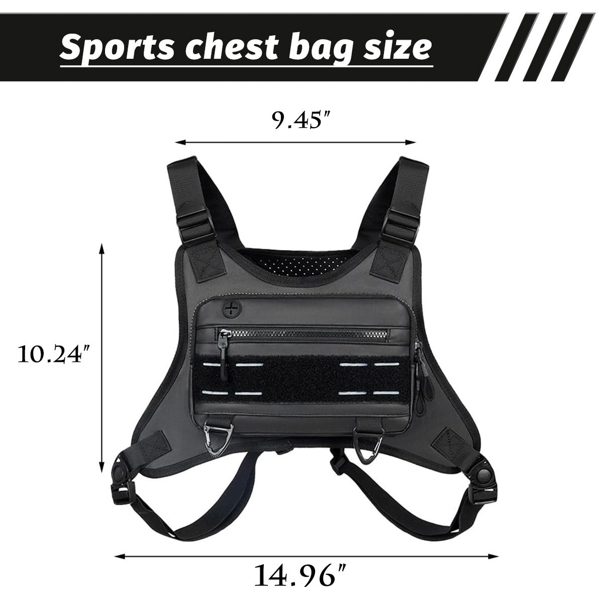 Sports Chest Bag for Men Water Resistant Lightweight Front Running Vest Bag With Phone Holder & Extra Storage for Workouts Cycling Black