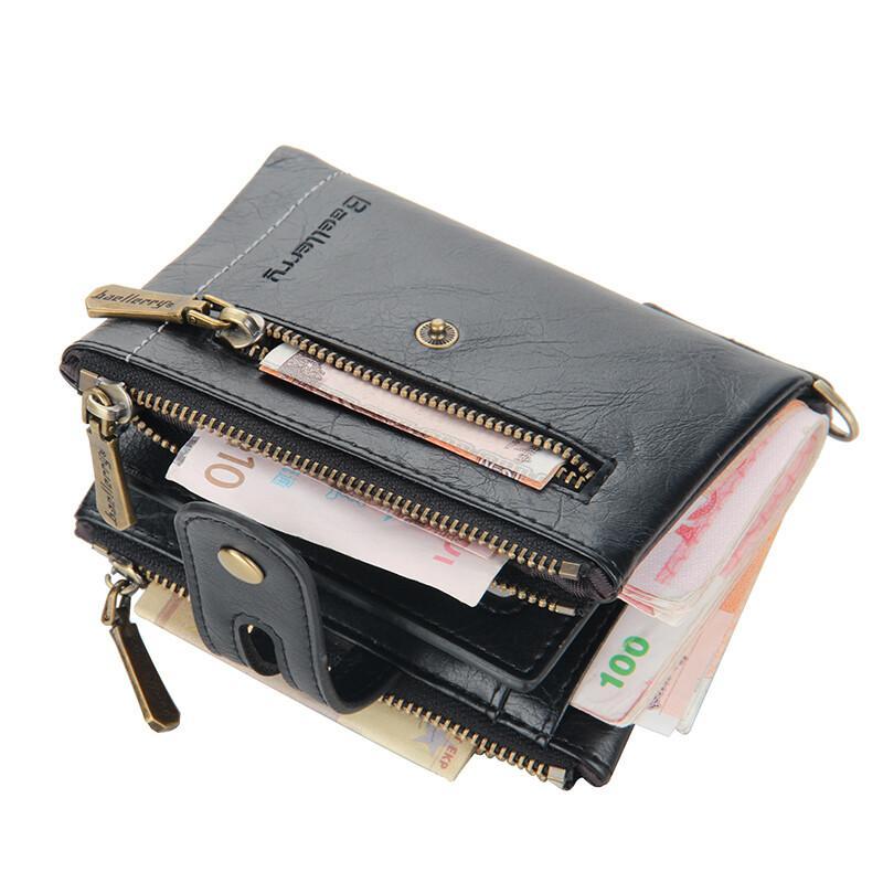 Mens Chain Wallet Genuine Leather RFID Biker Trucker Zip Bifold with Coin Pocket