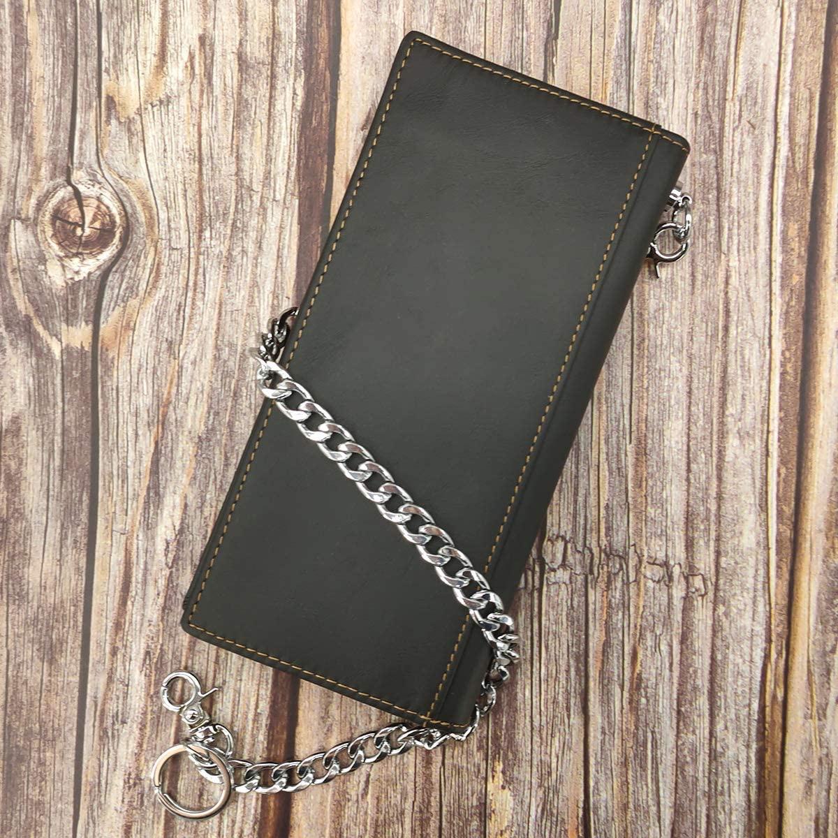 Long Bifold Wallet with Chain - RFID Blocking, Anti-Theft, Genuine Leather, Western Style - Perfect Father's Day or Christmas Gift, Multi-functional with Multiple Card Slots