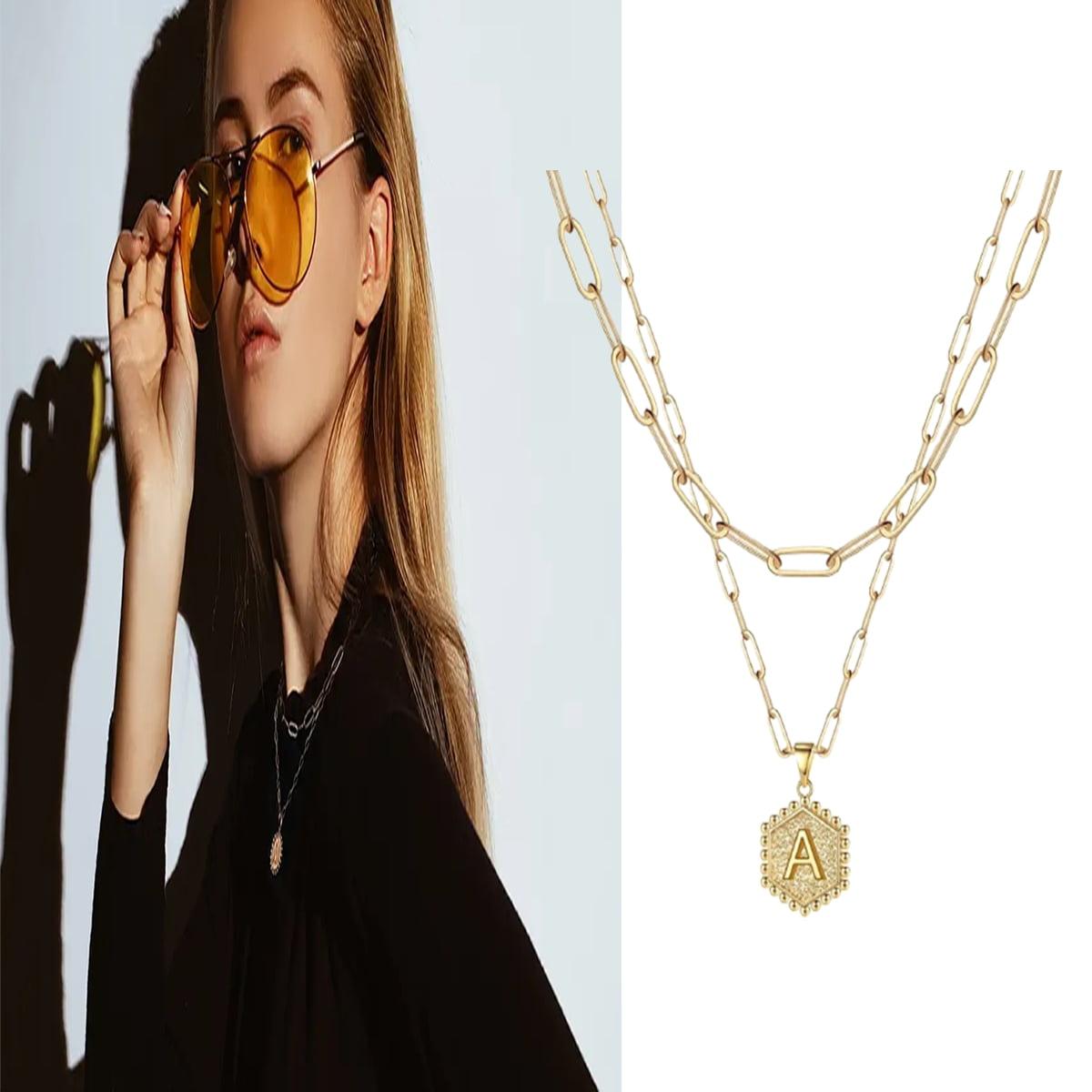 Layered Initial Necklaces for Women Gold Plated Dainty Layering Paperclip Choker Necklace