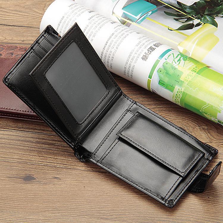 Men PU Leather Wallet Small Bifold Wallet Card Case with ID Window Clutch Wallet