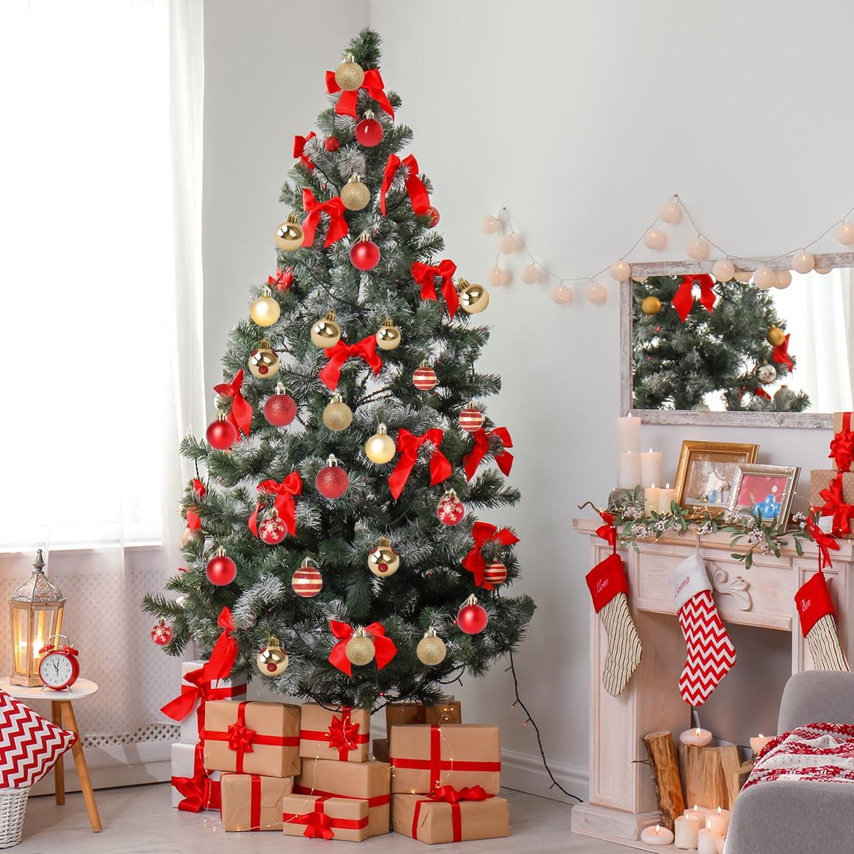 Christmas Tree Ornaments Christmas Balls 1.57" Red and Gold Christmas Ball Hanging Tree Ornament Party Supplies 50Pcs Decor Decoration