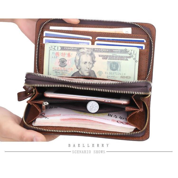Men Large Capacity Wallet Double Zipper Clutch Card Organizer Long Purse Handbag