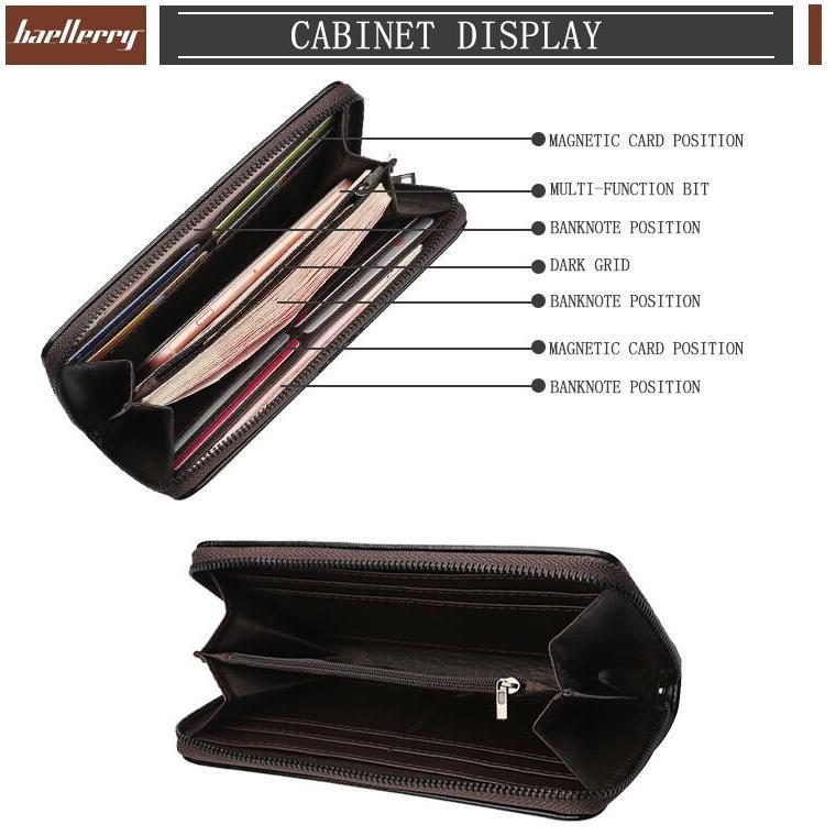 Men's Black Leather Wallet Zipper Long ID Card Holder Purse Clutch Wristband Bag