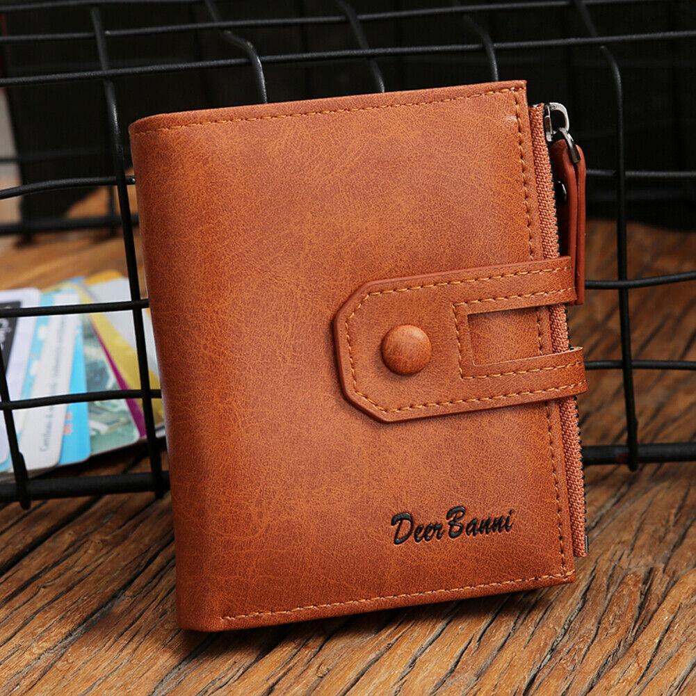 Genuine Leather Zipper Wallet Short RFID Blocking Bifold Big Capacity Coin Purse