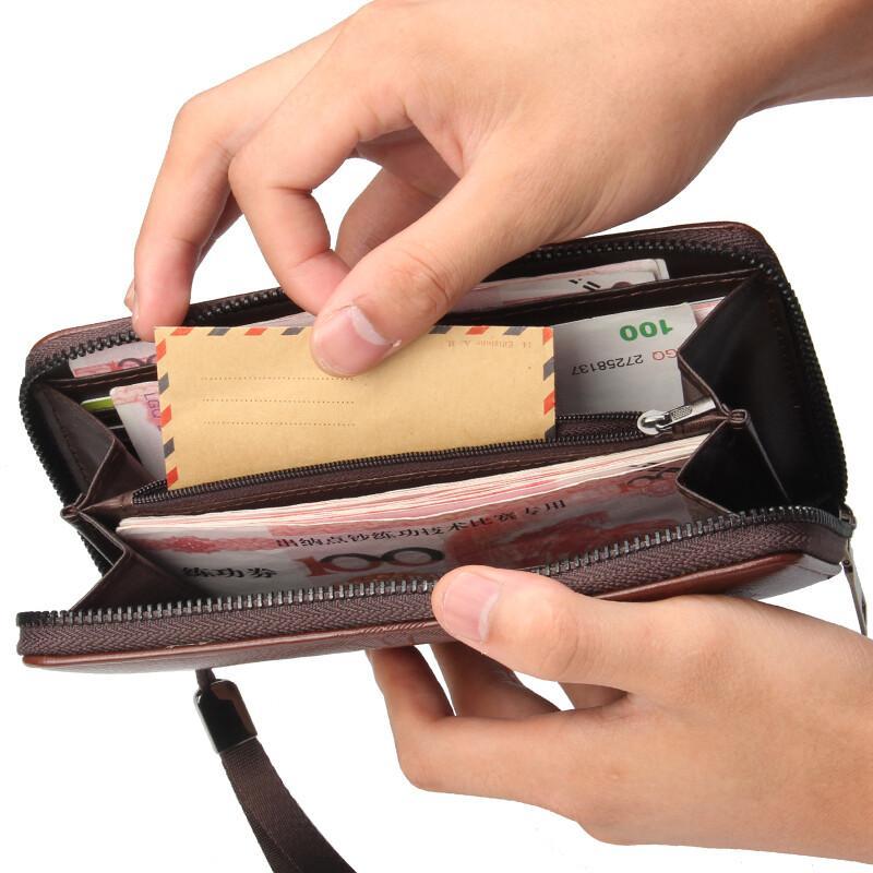 High Capacity Men's Business Clutch Wallet Long Zipper Card Holder Purse Handbag