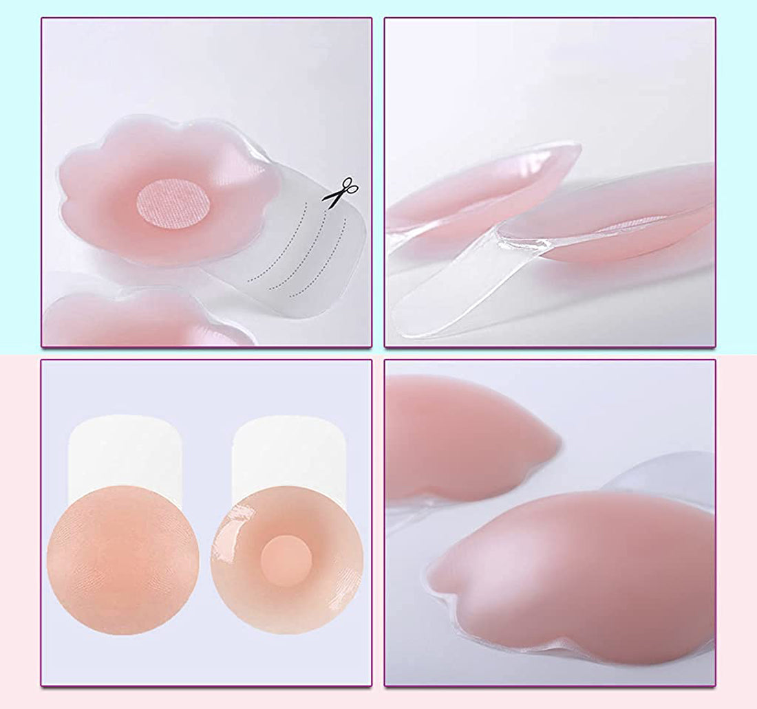 Nipple Covers Lift, Strapless Sticky Push up Reusable Silicone Tape Bra, Invisible Bras for Women & Girls Pink