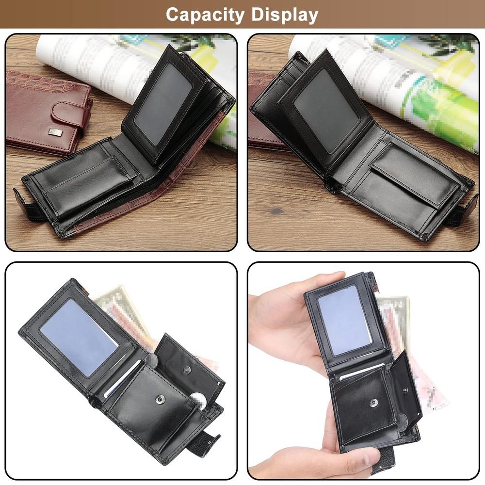 Men PU Leather Wallet Small Bifold Wallet Card Case with ID Window Clutch Wallet