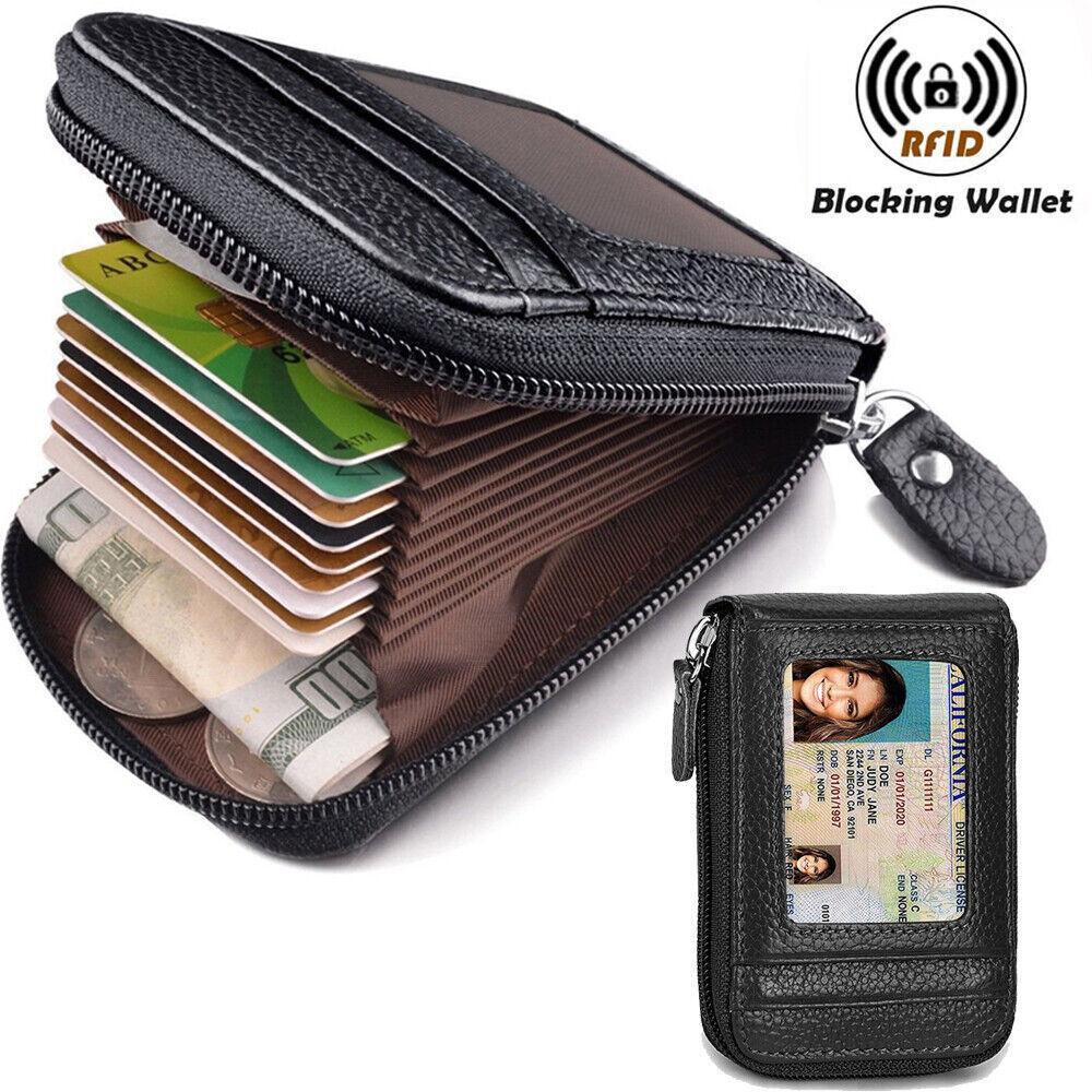 Mens/Womens Leather Large Capacity Credit Card Phone Holder RFID Blocking Wallet