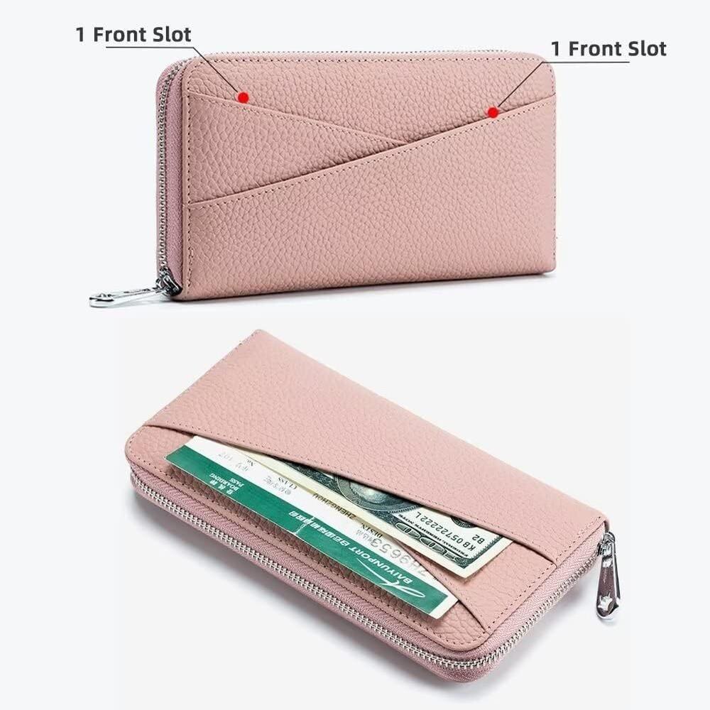 Mens/Womens Leather Large Capacity Credit Card Phone Holder RFID Blocking Wallet