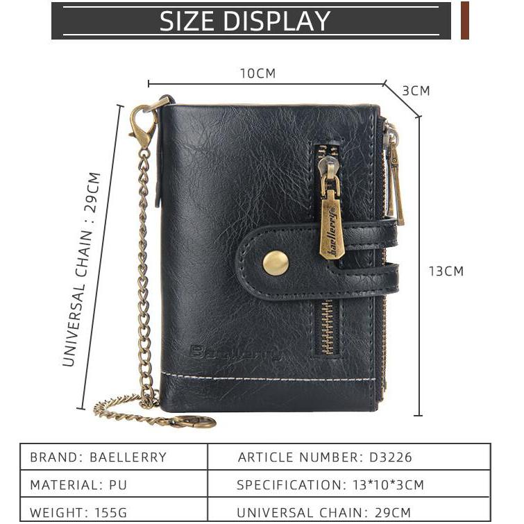 Mens Chain Wallet Genuine Leather RFID Biker Trucker Zip Bifold with Coin Pocket