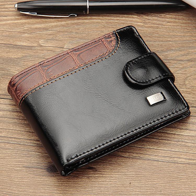 Men PU Leather Wallet Small Bifold Wallet Card Case with ID Window Clutch Wallet