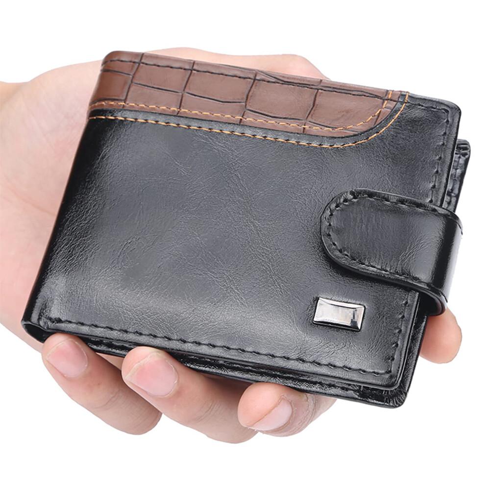 Men PU Leather Wallet Small Bifold Wallet Card Case with ID Window Clutch Wallet