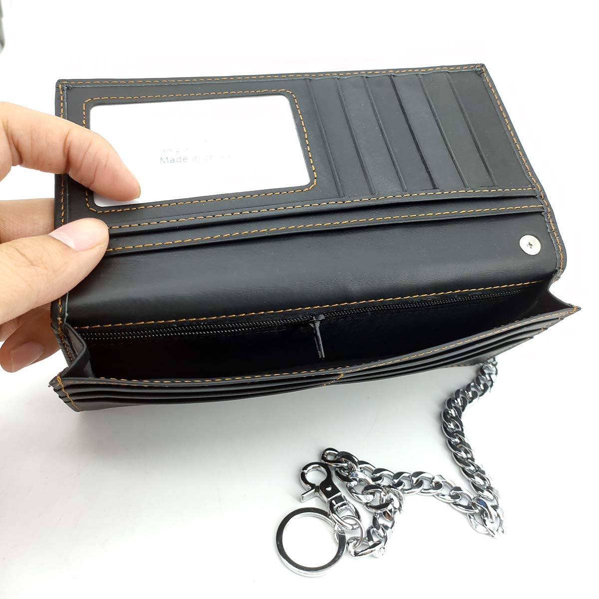 Long Bifold Wallet with Chain - RFID Blocking, Anti-Theft, Genuine Leather, Western Style - Perfect Father's Day or Christmas Gift, Multi-functional with Multiple Card Slots