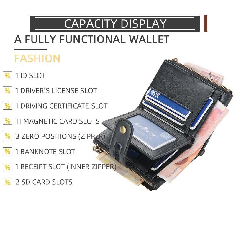 Mens Chain Wallet Genuine Leather RFID Biker Trucker Zip Bifold with Coin Pocket