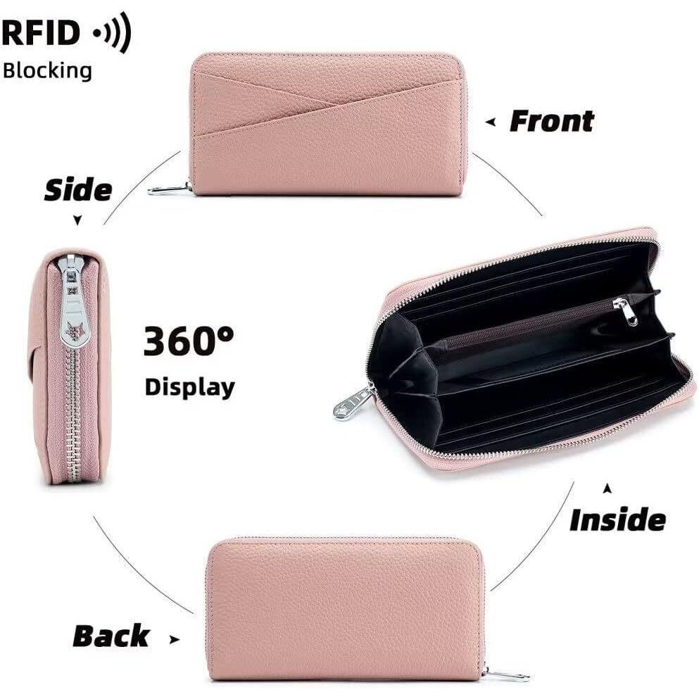 Mens/Womens Leather Large Capacity Credit Card Phone Holder RFID Blocking Wallet
