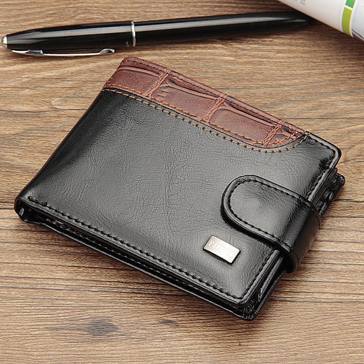 Men PU Leather Wallet Small Bifold Wallet Card Case with ID Window Clutch Wallet