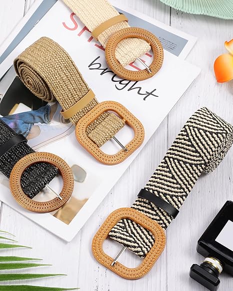 Elastic Belt for Women Straw Woven Elastic Stretch Waist Belt Women Skinny Dress Belt Belts for Women Dresses