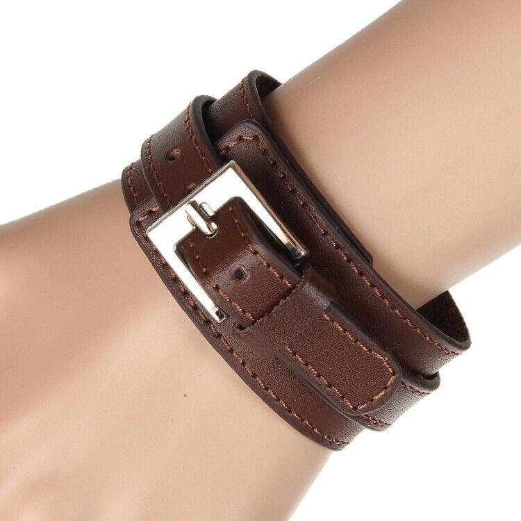 New Men Punk Wide PU Leather Belt Wristband Cuff Bracelet Bangle Adjustable
