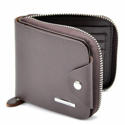 Zipper Wallet for Men Leather Zip Around Purse Bifold ID Window with Coin Pocket
