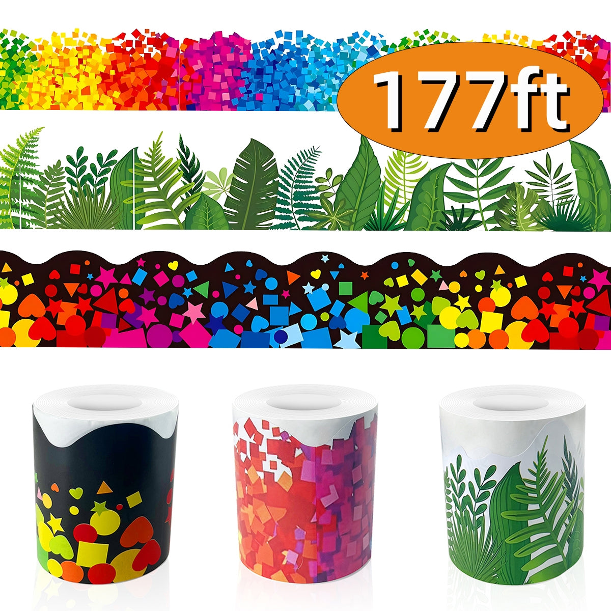 Bulletin Board Border Trim Decorations Confetti Scalloped Rolled Classroom Decoration for School Teacher Classroom Supplies 3Rolls 177ft Set1