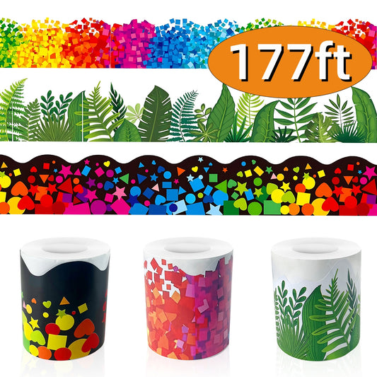 Bulletin Board Border Trim Decorations Confetti Scalloped Rolled Classroom Decoration for School Teacher Classroom Supplies 3Rolls 177ft Set1