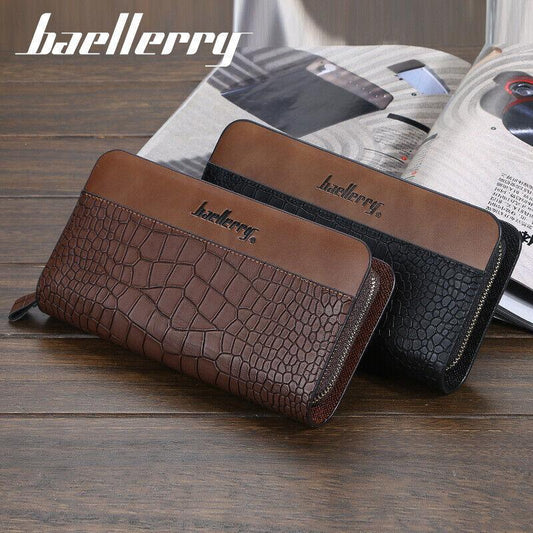Men Large Capacity Wallet Double Zipper Clutch Card Organizer Long Purse Handbag