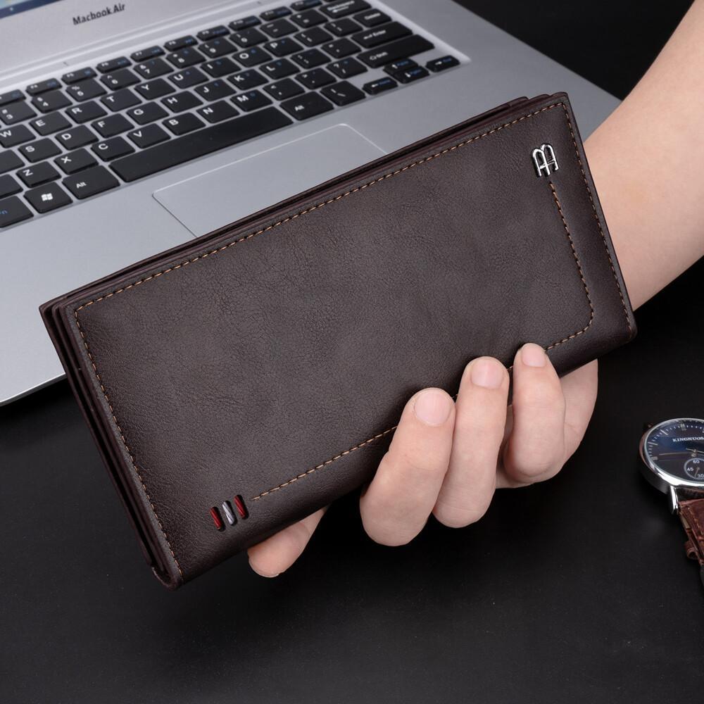 RFID Blocking Men's Bifold Leather Card Holder Purse Suit Long Wallet Checkbook