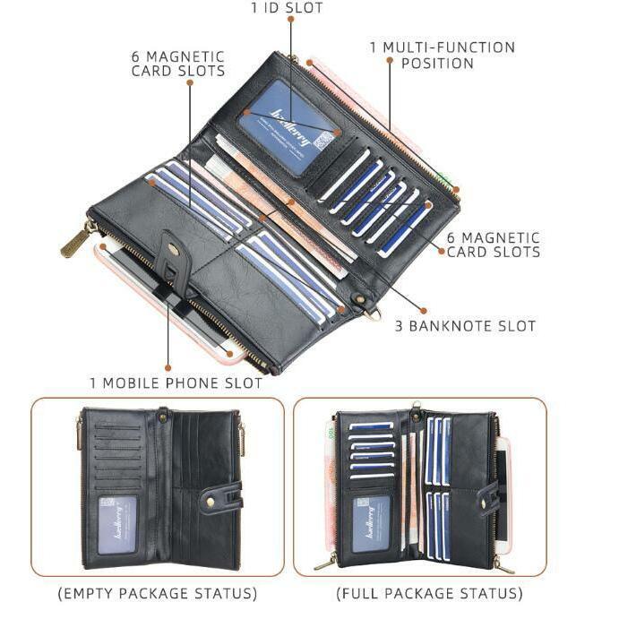 Mens RFID Wallet with Anti-Theft Chain Large Capacity Double Zipper Phone Purse