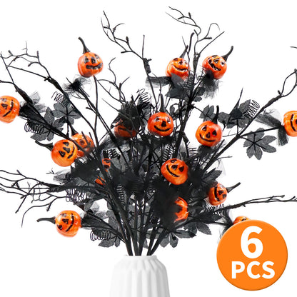 Halloween Artificial Pumpkin and Maple Leaf Floral Stems 6 Pack 19.5 Inch for Indoor Party Vase Arrangements