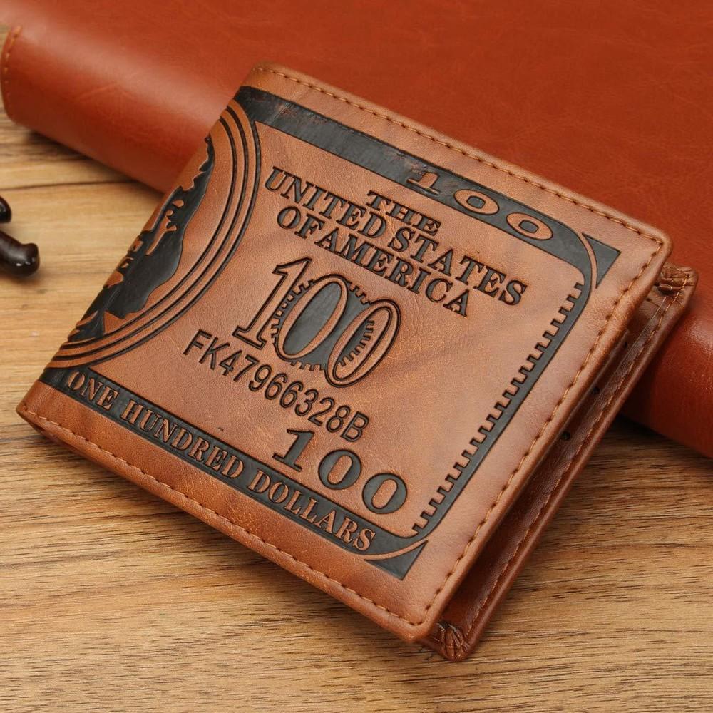 Men's US 100 Dollar Bill Leather ID Window Bifold Card Holder Wallet Purse US