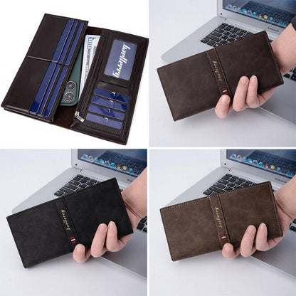 RFID Blocking Men's Bifold Leather Card Holder Purse Suit Long Wallet Checkbook
