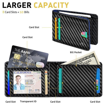 RFID Blocking CARBON FIBER Mens Wallet Purse Slim ID Credit Card Holder Billfold