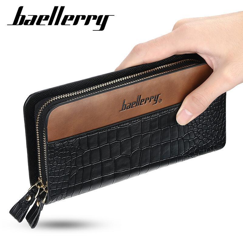 Men Large Capacity Wallet Double Zipper Clutch Card Organizer Long Purse Handbag