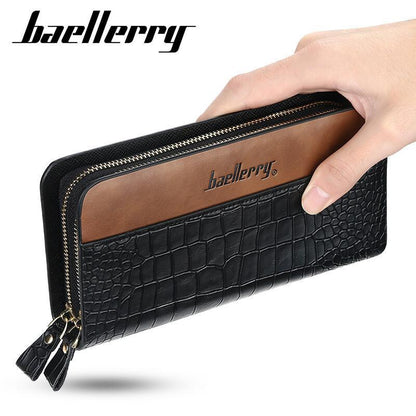 Men Large Capacity Wallet Double Zipper Clutch Card Organizer Long Purse Handbag