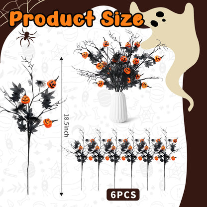 Halloween Artificial Pumpkin and Maple Leaf Floral Stems 6 Pack 19.5 Inch for Indoor Party Vase Arrangements